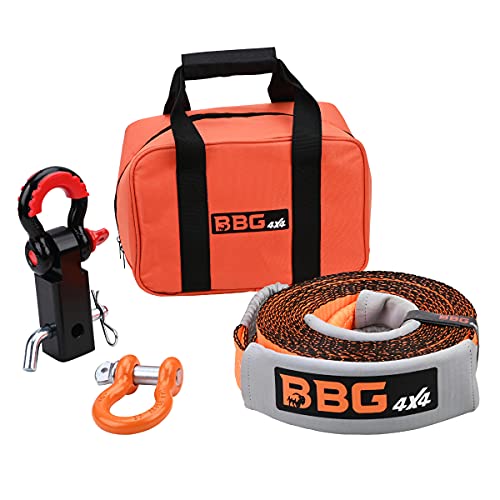 BBG4x4 Extreme Duty Tow Strap Recovery Kit: 3' x 30' Tow Strap (35,000lbs) + 1 Hitch Receiver + 1 Shackle - Recovery Kit for Emergency Towing and Offroad + Large Storage Bag