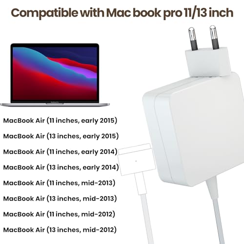 A1466 A1436 A1465 MacBook Air oplader, 45W T-Tip voeding compatibel met Mac Book Air 11 inch 13 inch midden 2012,2013/2014/2015/2016/2017 MacBook Air oplaadkabel - Afbeelding 5