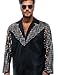 AIBEIX Mens Mesh Sequins See Through 70s Disco Long Sleeve Button Down Shirts(V-Shaped Multicolored Sequins-Black Long Sleeve,Medium)