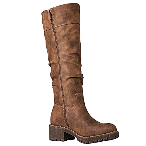 GLOBALWIN Women's Chunky Low Heels Boots Knee High Boots For Women3