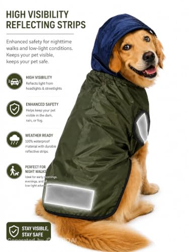 Image of RvPaws Premium Waterproof Dog Raincoat with Hood for All Breed Dogs | Safety Strips Size 12 Inch Lightweight Pet Rain Jacket for Walking, Hiking, Travel & Outdoor (Back: 12 inch, Neck: 12 inch, Girth: 17 inch)