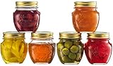 Bormioli Rocco Quattro Stagioni AMPHORA Glass Wide Mouth Mason Jars 6 Pack - with Gold Airtight Lids Great Canning Jars for Decorating, Preserving, Meal Prep, Overnight Oats, (17 Ounce)