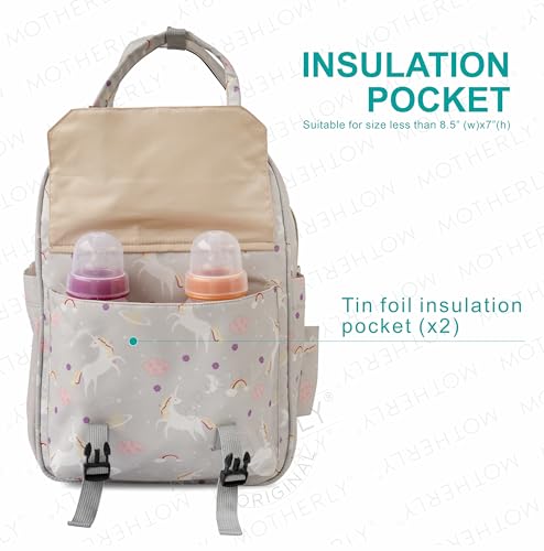 Image of Motherly Printed Diaper Bag for Mothers for Travel, Maternity Bag for Newborn Baby, Mothers Travelling Bag, Multiple Pocket Water Resistant Baby Bag, Hospital Bag for moms (Unicorn Gray)