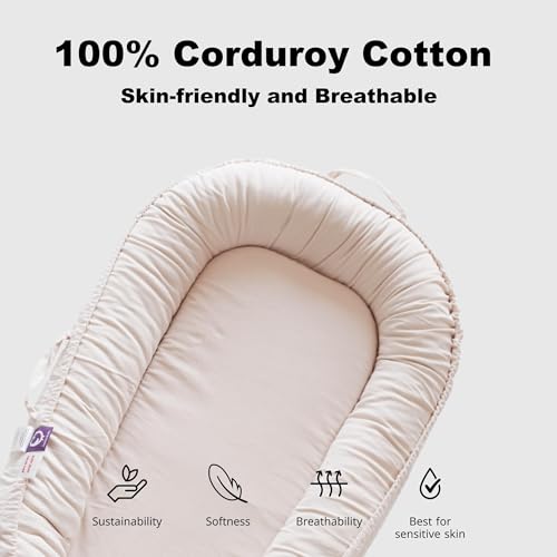 Image of Infant Lounger, Baby Nest Cover for Baby Girls & Boys, Newborn Essentials for Baby 0-12 Months, 100% Cotton Breathable (CreamyWhite Corduroy)