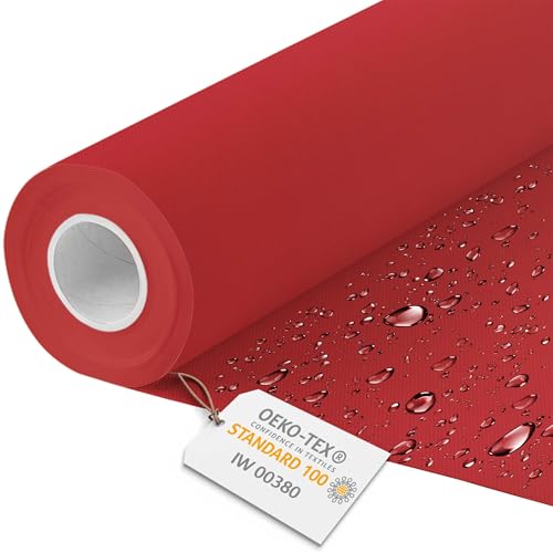 DreamRoots Segeltuch Wasserdicht - Polsterstoff Meterware 160 cm breit - Wasserabweisender Stoff 220 g/m2 600D - Markisenstoff Wasserdicht Meterware Rot 1M