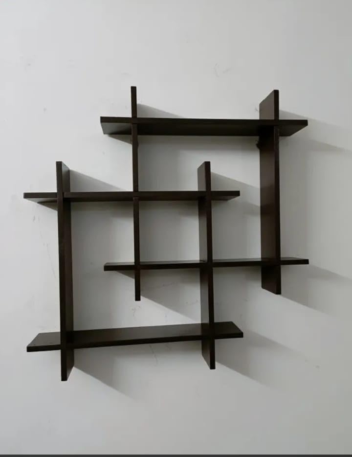 Image of Interlocking Wooden Wall Shelves Set of 1 Floating Wall Mounted Shelves for Home Decor | Storage Display Rack for Living Room, Bedroom & Office | Modern Wall Decoration Items (Black)