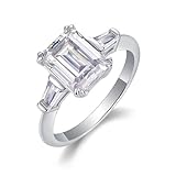 Aotiwe Anillo de boda simple, anillo de amigos con moissanita rectangular de 7 x 9 mm, plata de 2,5 quilates, oro blanco y platino, L 1/2, Oro blanco de 14 quilates, Moissanita