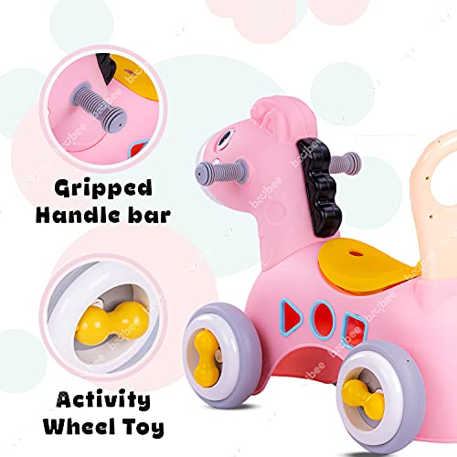 Image of BAYBEE Giraffe Horse Rider for Kids, Ride-On Kids Car with Shape Sorting Activity Kids Toys & Storage | Push Car Rider with Smooth Wheels Baby Car Suitable for Boys & Girls Age 1-3 Years, Pink