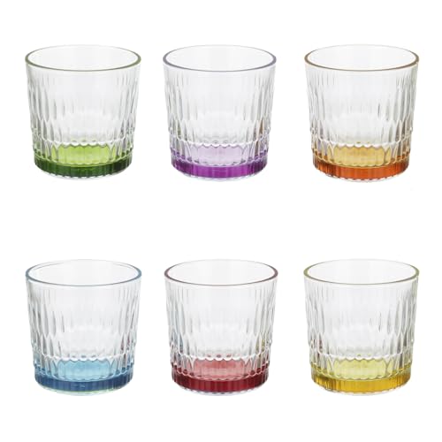Pasabahce – Confezione da 6 Bicchieri Rain, Vetro con Fondo Colorato 30 cl, Colori Assortiti, Lavabili in Lavastoviglie