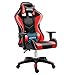 Design a cinque griffe Sedia da gioco per massaggi, Sedia da videogiocatore stile racing, Sedia da scrivania ergonomica girevole regolabile in pelle, Sedia da ufficio reclinabile per(Color:Nero rosso)
