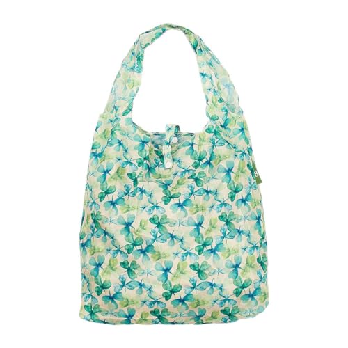 ECO CHIC Lightweight Foldable Reusable Shopping Bag Water Resistant Tote Bag (Shamrocks Beige)