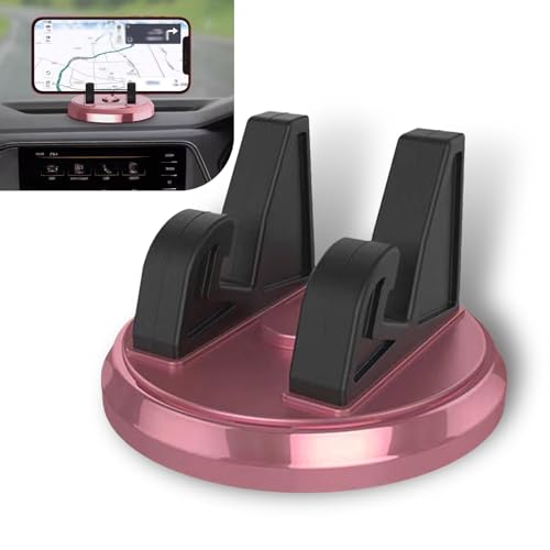 Pack-1 Car Dashboard Phone Holder, Non-slip Center Console Desktop Grab and Go Navigation Bracket, 360 Degree Rotatable Shockproof Portable Holder, Universal for Car Home Office (Pink & Black)