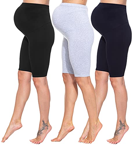 Sibinulo Femme Legging Grossesse Coton Leggings Maternité Legging Grossesse et Maternité Courts Grossesse Nombreuses Tailles Sport Noir-Bleu-Gris L Cover