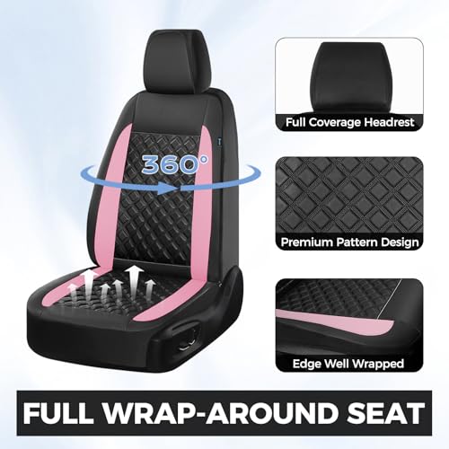 Image of FLORICH Seat Covers, Atomutive Seat Covers Full Sets, Waterproof Seat Cover for Cars, Luxury Leather Universal Seat Cover Accessories Fit for Most Cars SUV Truck Sedans(Pink)