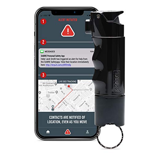 Sabre Smart 2-In-1 Pepper Spray, Live Continuous Location Tracking Texts In Emergencies, Refill Canister Available, Rechargeable, 25 Bursts With 10 Ft. Range, Flip Top Safety, Ergonomic Finger Grip #TOP19