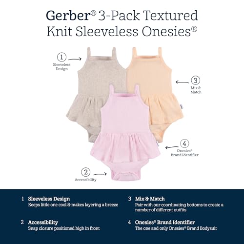 Image of Gerber Baby Girls Multi-Pack Sleeveless Onesies Bodysuit