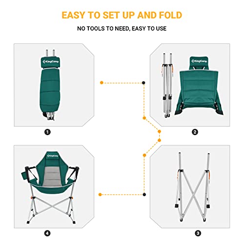 Kingcamp Hammock Camping Chair Folding Rocking Chair Heavy Duty Portable Swing Recliner Chair With Pillow For Outdoor Lawn Backyard Picnic, Green #TOP6