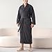 Mens Fleece Long Robe Solid Color Winter Warm Fashion Bathrobes Long Sleeve Lace Up Soft Loungewear with Pockets