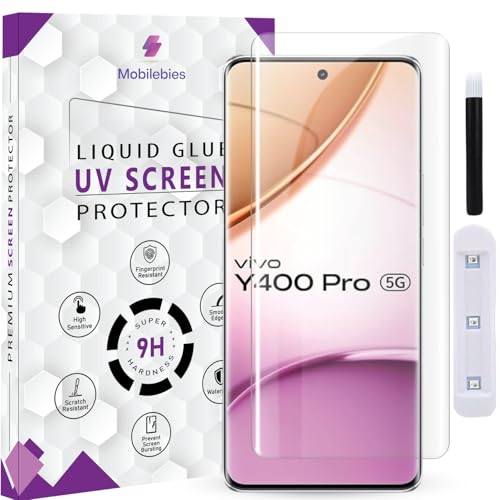 Image of Premium HD+ UV Tempered Glass Screen Protector For Vivo Y400 Pro 5G (6.77 Inch, Pack of 1) Full Adhesive UV Curved Screen Protector Case Friendly HD Clarity with installation kit & Guide