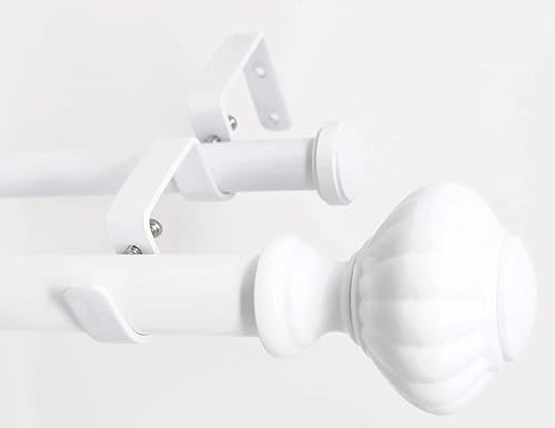 Urbanest Pomo de puerta con botón plano de 1 pulgada 34 pulgadas, juego de barra de cortina doble para ventana, 28 a 48 pulgadas, color blanco