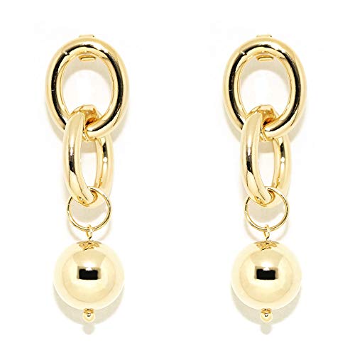 ViaTORY 20K Gold plated C.C.B chain dropped earring with 925 silver post, with 20K gold plated c.c.b ball dropped earring for womens (Pair earring)