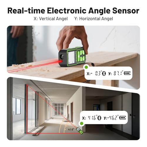 Image of Huepar Laser Distance Measure 395Ft. Digital Rechargeable Laser Measuring Tool with Bluetooth -Phone APP, Angle Sensor, 1 /16in Accuracy, M /in /Ft Unit, Pythagorean Mode, Measure Distance, Area, Volume