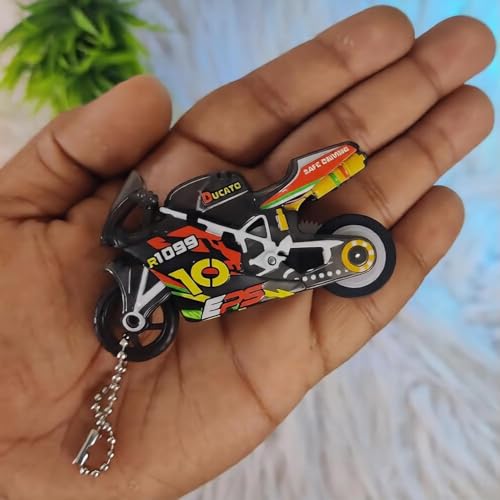 Image of YEPZY Sparkling Stunt Bike Toy Keychain for Kids, Mini Motorcycle Key Ring with Spark Effect & Light, Friction Powered Racing Bike Toy, Gift for Boys & Girls (Random Color)
