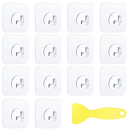 GEERDAN 20 Stück Magischer Haken, Transparenter Selbstklebende Haken, Magische Haken, Selbstklebende Klebehaken mit Schaber, Plastikhaken Transparent, für Küche, Bad, Toilette Türwand, Wohnzimmer Cover