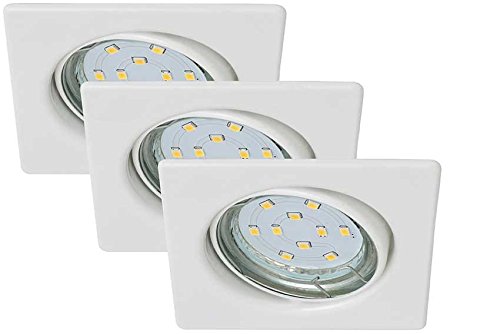 LED Einbauleuchten, 3er-Set, 3xLED/GU10/3W eckig; schwenkbar, weiss Cover