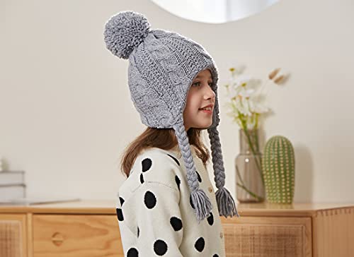 Moon Kitty Girls And Boys Knit Hats Winter Fleece Lining Skiing Winter Caps With Warm Ear Flap Gray #TOP4