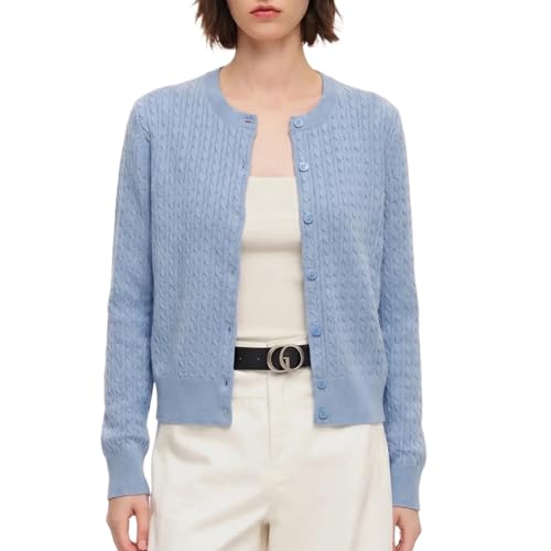 Image of GOELIA Women Wool Blend Lightweight Cardigan Sweaters 2026 Spring Business Casual Solid Long Sleeve Knitted Cardigan Top