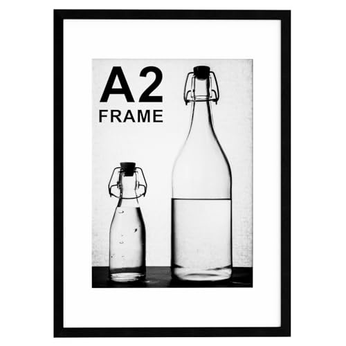 A2 Picture Frame with Mount Black Wooden 42x59.4cm Poster Frame
