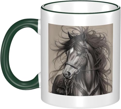 男女贈り物走る馬 耐熱カップ セラミック ティーカップ 陶器 マグ マグカップ コーヒーカップ かわいい セラミック おしゃれコップ かわいい 景品 マグ 贈答品 Dark Green