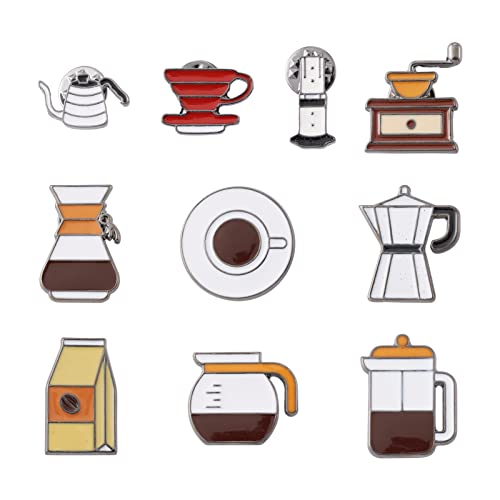 Crafans 10Pcs Alloy Coffeemaker Enamel Pins 15 Style Cartoon Coffee Pot Cartoon Lapel Pins Set Aesthetic Brooches for Backpacks Jacket Women Girls Gift