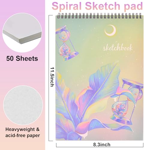 Image of Sketch Book, 8 inchX11.5 inch 100 Pages(110gsm), Spiral Bound Artist Sketch Pad, Durable Acid Free Sketchbook for Painting, Sketching or Doodling, Best Gifts for Drawing Boys and Girls, White