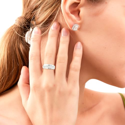 Moissanite Wedding Rings for Women,925 Sterling Silver Plated 18K White Gold,D Color VVS1 Moissanite Half Eternity Promise Rings for Her Gift3