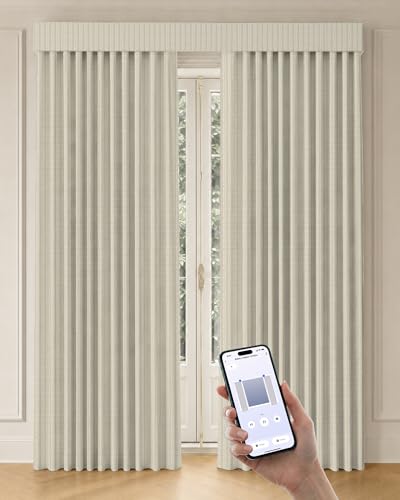 Image of Graywind Motorized Curtains with Track, Room Darkening Smart Curtains, Hardwired Curtains Compatible with Alexa Google Home Remote Control for Large Windows, Custom Drapes Up to 220 inch, Heritage (Bone)