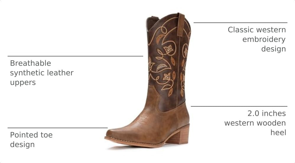 Image of IUV Cowboy Boots For Women Pointy Toe Women's Western Boots Cowgirl Boots Mid Calf Boots