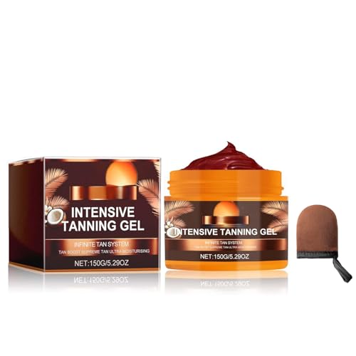 Intensive Tanning Gel Acelerador de Bronceado, Crema de bronceado para tomar el sol, resistente al agua para un bronceado más duradero, gel autobronceador rápido para cara y cuerpo, 150 g
