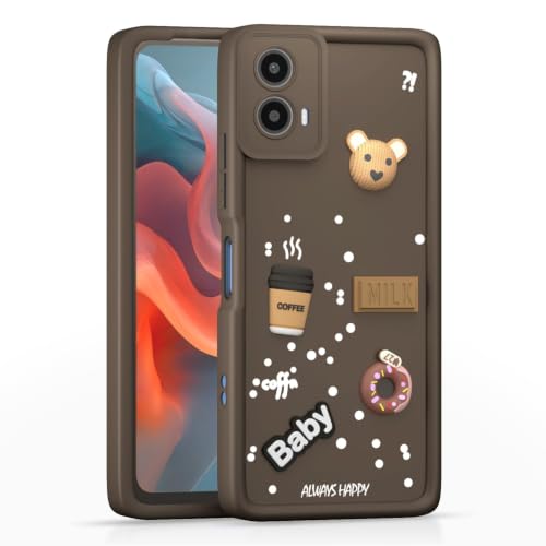 Image of Bintage Cute Fun Taddy Cartoon 3D Ball Bear Milk Donut Coffee Cup Silicon Case Full Body & Camera Protection Back Cover Compatible for Motorola Moto G45 - Brown