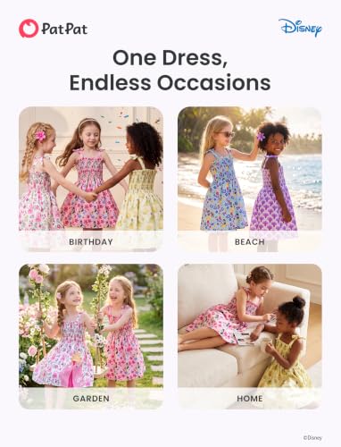 Image of Disney Princess Frozen Elsa Minnie Stitch Toddler Girl Dress Bow Tie Straps Smocked Summer Outfit Birthday Party Clothes 2-9Y