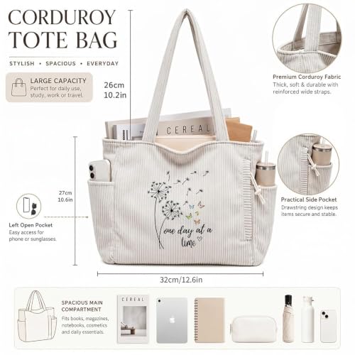 Bolso de hombro de pana para mujer con estampado motivacional miniatura 6