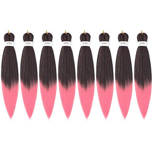 Pre-Stretched Braiding Hair Extensions Mix Ombre - 16 inch 8 Packs Synthetic Crochet Braids, Natural Braid Crochet Hair, Hot Water Setting Professional Soft Yaki Texture (16 Inch,T-Pink)