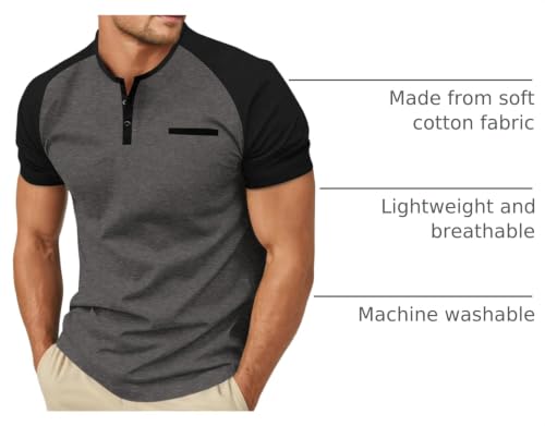 Image of Sailwind Men's Cotton Henley Short Sleeve Casual T-Shirts with Pocket
