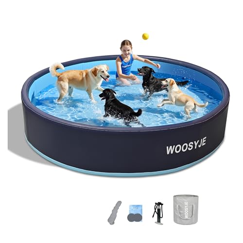WOOSYJE Inflatable Dog Pool Foldable Swimming Pool Portable Bath Tub for Kids, Dog, Cat Indoor and Outdoor in Hot Summer Blue,63