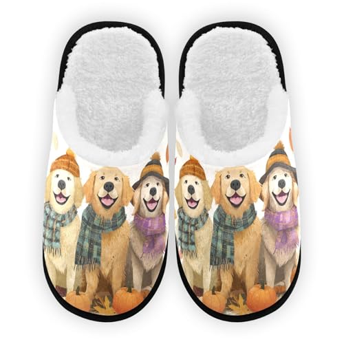 Pumpkin Dog Yellow Autumn Slippers For Women Men Soft Memory Foam Non-Slip Hallowmas Winter Indoor House Shoes Travel Slipper
