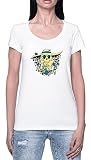 Hopestly Été Squelette Femme avec Staw Chapeau T-Shirt pour Femmes Blanco à Manches Courtes et Léger à Col Rond Women's White Crew Neck L