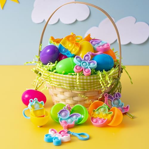 JOYIN 24 Pcs Prefilled Easter Egg with Mini Pop Fidget Bubble Keychain for Kids, Fidget Sensory Stress Relief Toy for Basket Stuffers, Easter Egg Hunt, Party Favors by JOYIN - Image 8