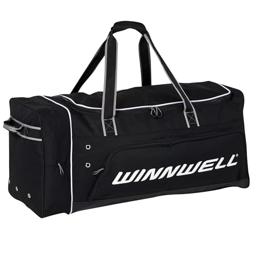 Winnwell Premium Hockey-Tasche – Ausrüstungstasche mit mehreren Taschen – ideal für den Transport von Sportausrüstung (Schwarz, Junior)