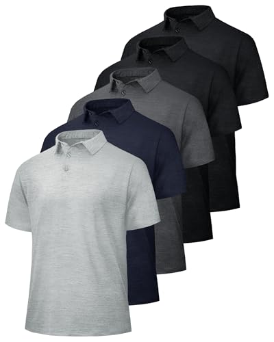 Image of BOOJO 5 Pack Polo Shirts for Men - Quick Dry Moisture Wicking Performance Short Sleeve Mens Golf Shirts for Work Athletic